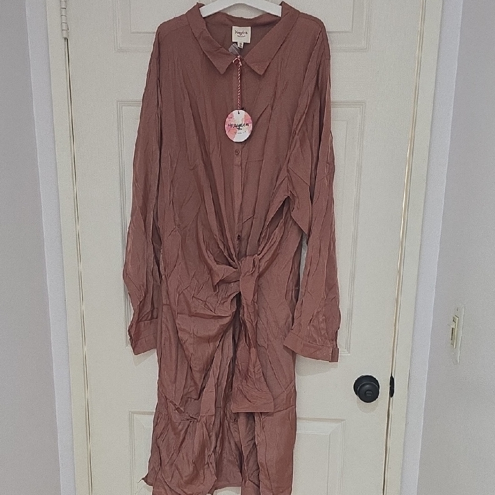 Hayden Earthy Long-Sleeve Dress Summer Material Fits Xl To 3x